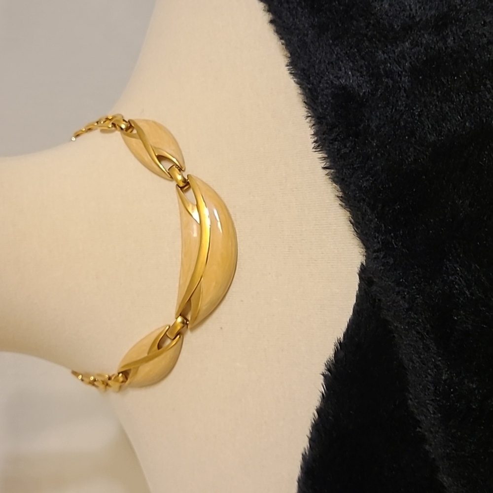 Napier Gold-tone Necklace with a Beige Overlay Crescent Design